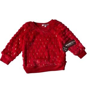 NANNETTE BABY Faux Fur Top Red Holiday Sweater Gold Accents Girl Sz 24m NEW